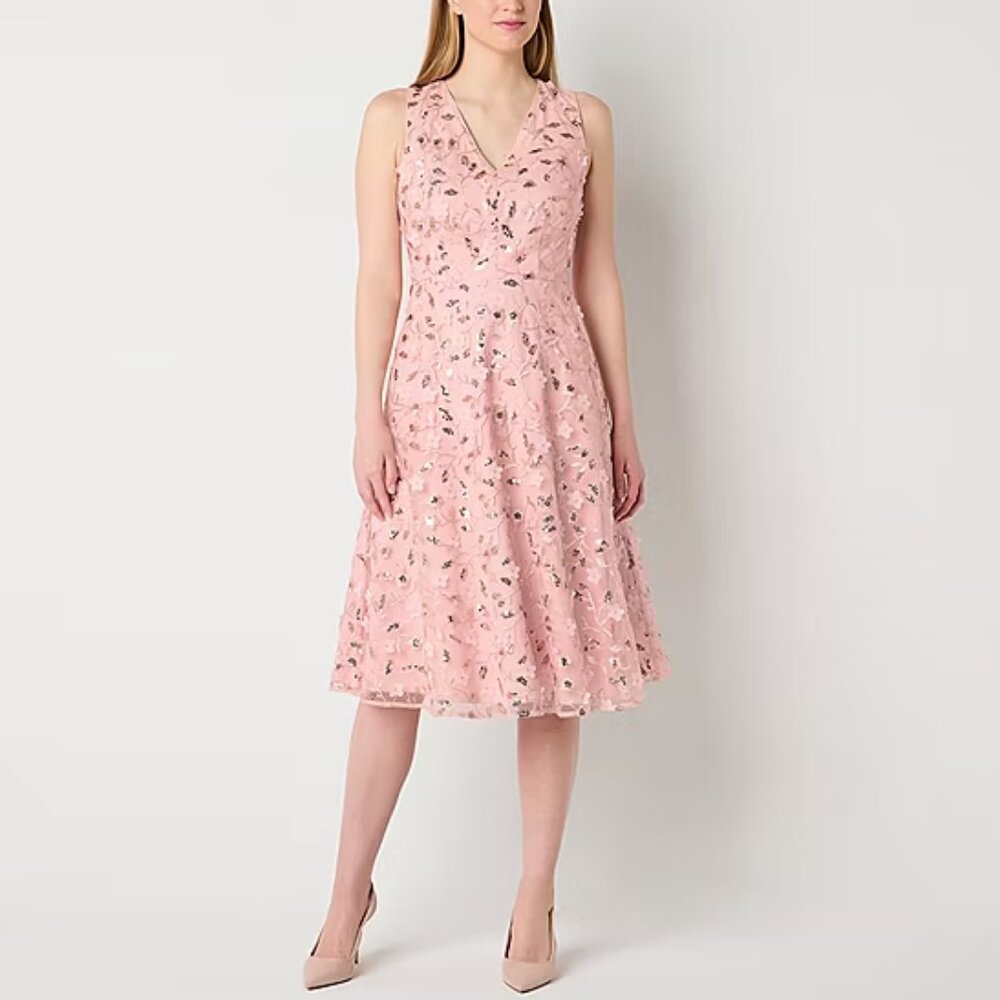 Willow Glenn Womens Sleeveless Embroidered Floral Midi Fit + Flare Dress - Sz 16